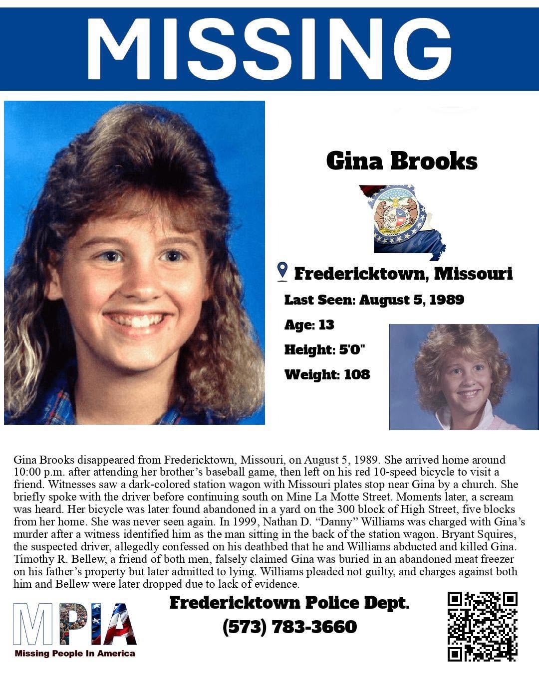 Missing persons poster for Gina Dawn Brooks