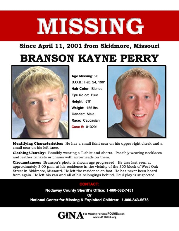 Missing persons poster for Branson Kayne Perry